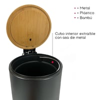 TIENDA EURASIA Fém Pedálos Szemetes Bambusz Fedéllel - 3L Kompakt Fürdőszobai Kuka Hordozó Fogantyúval, Kivehető Belső Tartállyal, Fekete

A 3