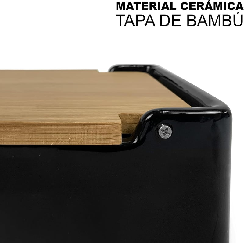TIENDA EURASIA Kerámia Sóshaker Bambusz Fedéllel, Matt Fekete Modern Dizájn