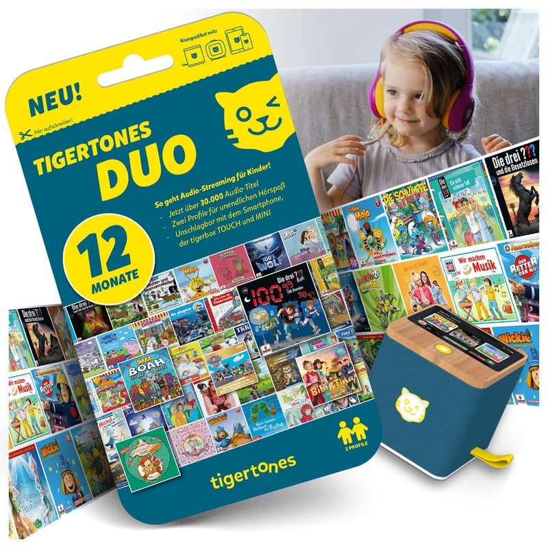 tigermedia tigertones Duo predplatený prístup 12 mesiacov detská služba audiostreamingu 30 000 zvukových materiálov pre tigerbox Touch a MINI prehrávač