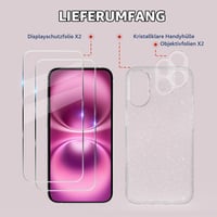 Husă Tikgue pentru iPhone 16 Plus cu 2 folii de protecție pentru ecran și 2 folii pentru cameră, husă de protecție din silicon transparent cu sclipici la 360 de grade, subțire, din TPU moale 5