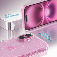 Husă Tikgue pentru iPhone 16 Plus cu 2 folii de protecție pentru ecran și 2 folii pentru cameră, husă de protecție din silicon transparent cu sclipici la 360 de grade, subțire, din TPU moale 3
