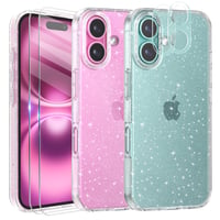 Husă Tikgue pentru iPhone 16 Plus cu 2 folii de protecție pentru ecran și 2 folii pentru cameră, husă de protecție din silicon transparent cu sclipici la 360 de grade, subțire, din TPU moale 1
