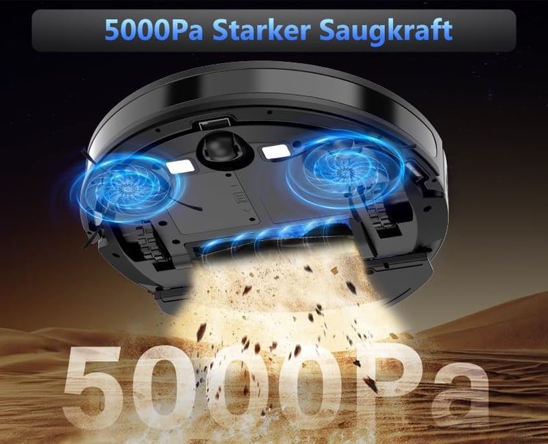 Tikom G8000 Max Robotporszívó Felmosó Funkcióval, 5000Pa Szívóerő, 150 Perces Üzemidő, WiFi, Öntöltő, Ideális Szőnyegre és Állatszőrre