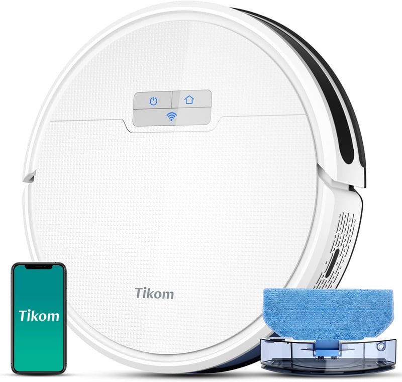 Tikom G8000 Pro Robotporszívó és Felmosó, 4500Pa Szívóerő, 2-in-1 Takarítórobot, WiFi, 150 Perc Üzemidő, Állatszőrre, Szőnyegre, Kemény Padl
