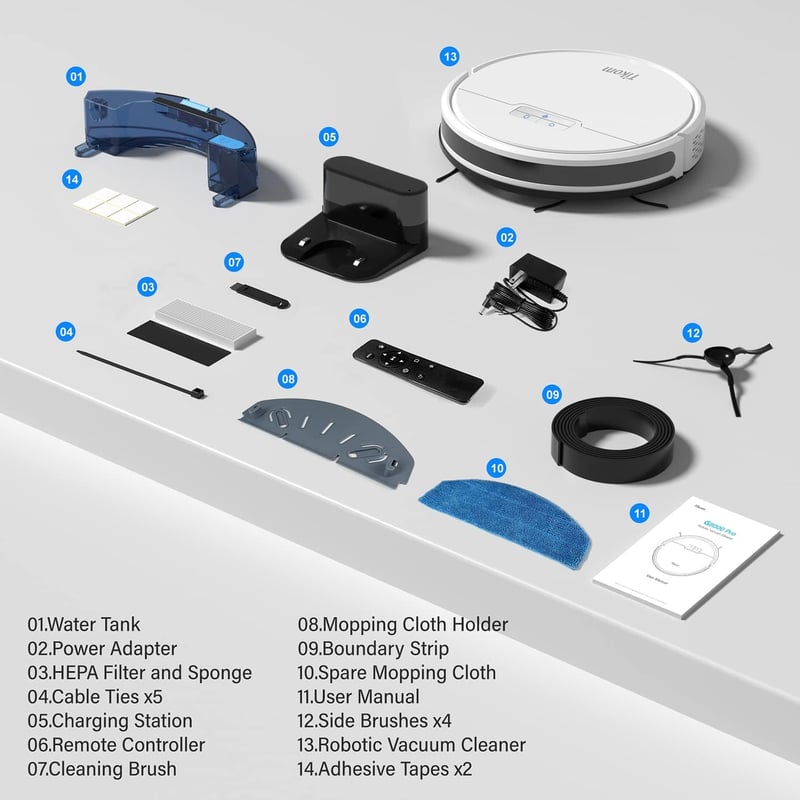 Tikom G8000 Pro Robotporszívó és Felmosó, 4500Pa Szívóerő, 2-in-1 Takarítórobot, WiFi, 150 Perc Üzemidő, Állatszőrre, Szőnyegre, Kemény Padl