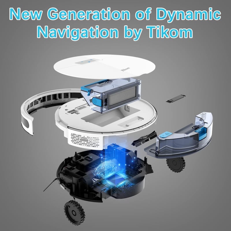 Tikom G8000 Pro Robotporszívó és Felmosó, 4500Pa Szívóerő, 2-in-1 Takarítórobot, WiFi, 150 Perc Üzemidő, Állatszőrre, Szőnyegre, Kemény Padl