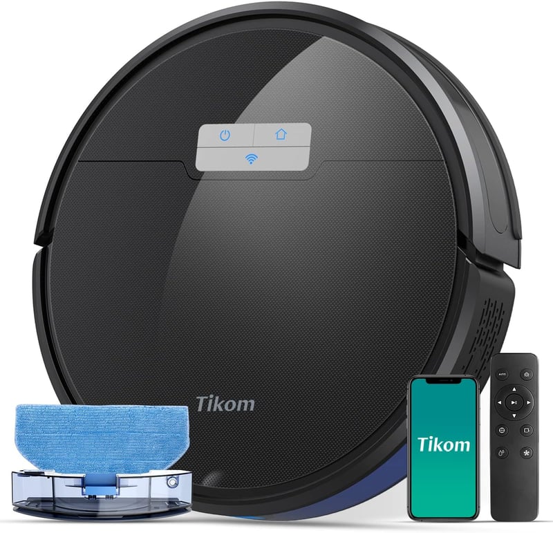 Tikom G8000 Pro Robotporszívó Felmosó Funkcióval, 4500Pa Szívóerő, 2,5 Óra Üzemidő, WiFi, Okosotthon Kompatibilis, Állatszőrre, Szőnyegre, K