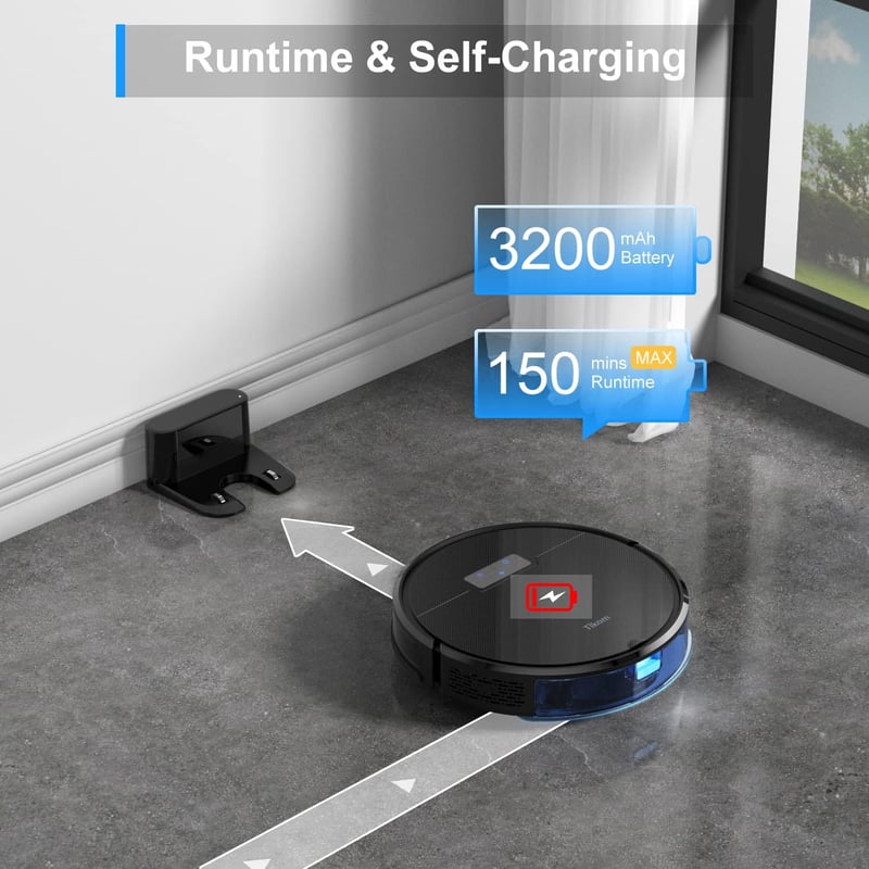 Tikom G8000 Pro Robotporszívó Felmosó Funkcióval, 4500Pa Szívóerő, 2,5 Óra Üzemidő, WiFi, Okosotthon Kompatibilis, Állatszőrre, Szőnyegre, K