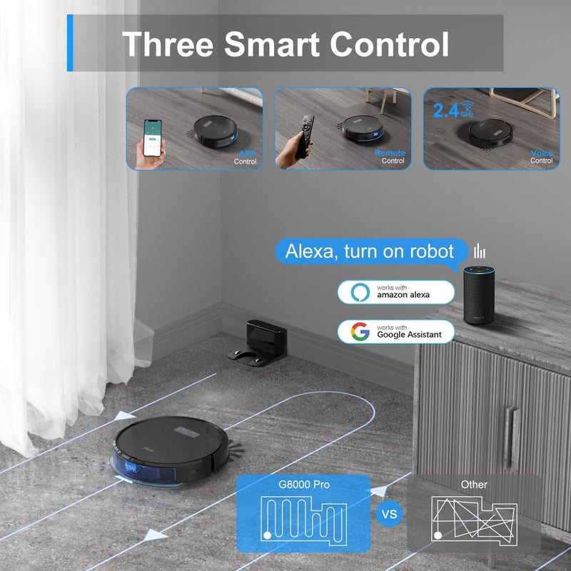 Tikom G8000 Pro Robotporszívó Felmosó Funkcióval, 4500Pa Szívóerő, 2,5 Óra Üzemidő, WiFi, Okosotthon Kompatibilis, Állatszőrre, Szőnyegre, K