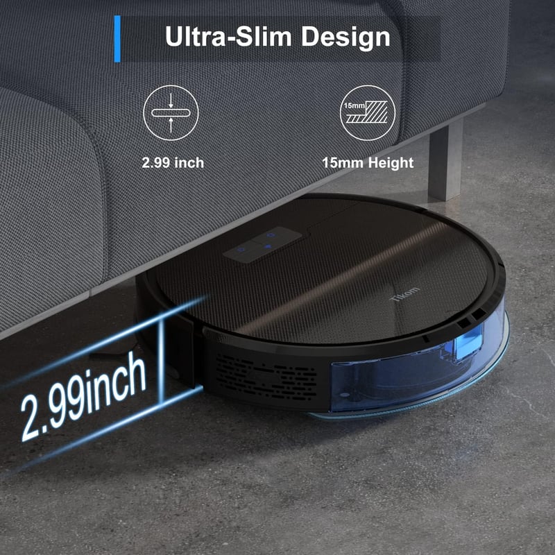 Tikom G8000 Pro Robotporszívó Felmosó Funkcióval, 4500Pa Szívóerő, 2,5 Óra Üzemidő, WiFi, Okosotthon Kompatibilis, Állatszőrre, Szőnyegre, K