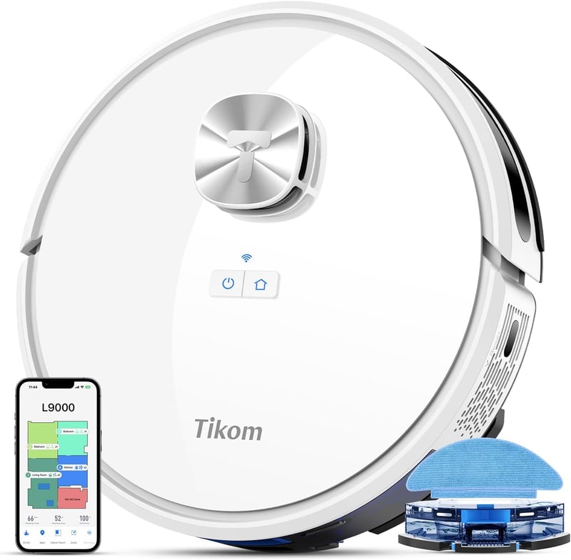 Tikom G8000 Robotporszívó Feltörlő Funkcióval - 2700Pa WiFi Szívóerő, 2 Órás Üzemidő, Amazon Echo és Google Home Kompatibilis, Fehér