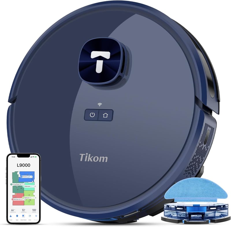 Tikom L9000 Robotporszívó Felmosó Funkcióval, LiDAR Navigáció, 4000Pa Szívóerő, 150 Perc Üzemidő, WiFi, 14 Tiltott Zóna, Szőnyegre, Kemény P