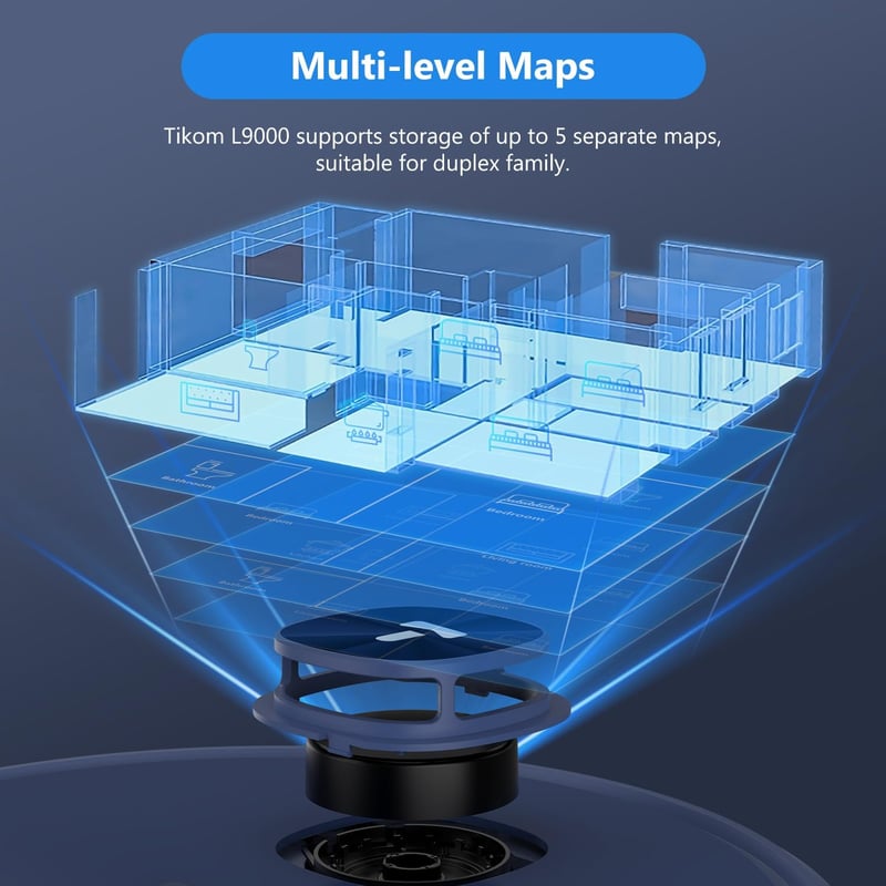 Tikom L9000 Robotporszívó Felmosó Funkcióval, LiDAR Navigáció, 4000Pa Szívóerő, 150 Perc Üzemidő, WiFi, 14 Tiltott Zóna, Szőnyegre, Kemény P