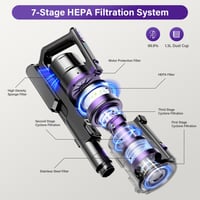 Tikom V700 Vezeték Nélküli Porszívó 450W - 33000Pa Szívóerő, 40 Perc Üzemidő, 1,3L Portartály, 6 LED Lámpa, Lila, Szőnyeghez, Állatszőrhöz 2