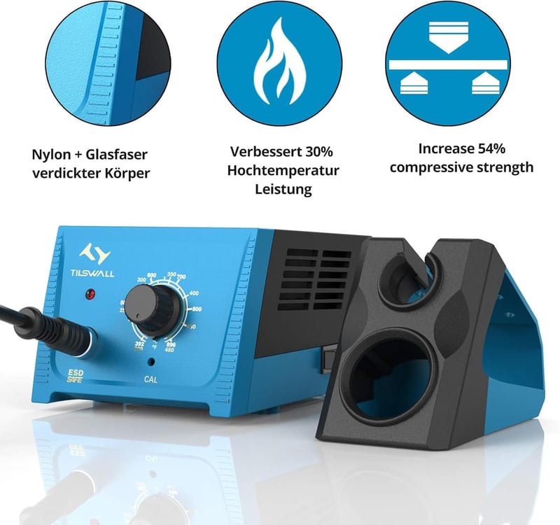 Tilswall 65W Digitális Forrasztóállomás 200-480°C Hőmérséklet-szabályozással, 5 Cserélhető Heggyel, Beépített Transzformátorral - Hobbi és P