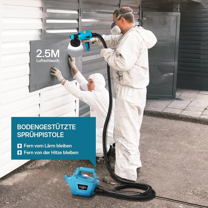 Tilswall 800W elektromos festékszóró 1300ml tartállyal 3 fúvókával és 2,5m csővel - blue