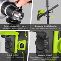Tilswall 850W Kalapácsfúró 3000 RPM, 13mm Önzáró Tokmány, 15 Kiegészítő 3