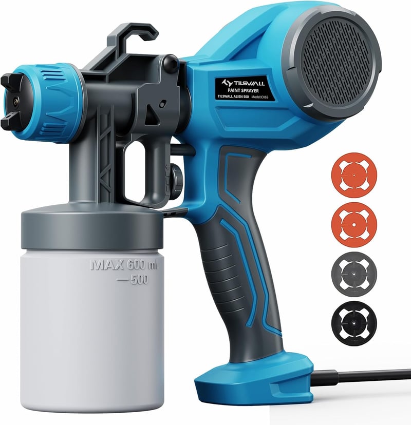 Tilswall Elektromos Festékpisztoly 600ml, 4 Fúvóka 3 Mód Kerítés Bútor Fal