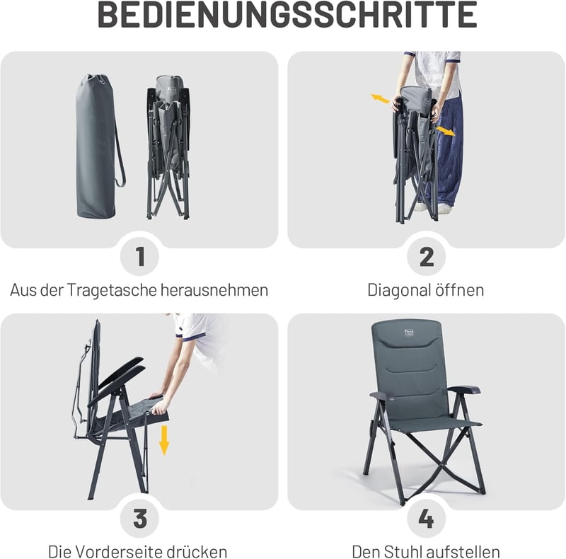 TIMBER RIDGE Összecsukható Camping Szék 150kg Terhelhetőség 4 Pozíciós Alumínium Kempingszék Táskával