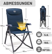 TIMBER RIDGE Összecsukható Camping Szék 150kg Terhelhetőség 4 Pozíciós Alumínium Kempingszék Táskával 2