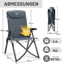 TIMBER RIDGE Összecsukható Camping Szék 150kg Terhelhetőség 4 Pozíciós Alumínium Kempingszék Táskával 2