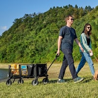 TIMBER RIDGE összecsukható szállítókocsi fedőzsákkal, italtartóval és állítható fogantyúval, max. 100 kg - fekete 2