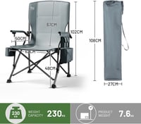 TIMBER RIDGE Oversized összecsukható kempingszék, 62 cm ülésszélesség, 230 kg, deréktámasszal - szürke 3
