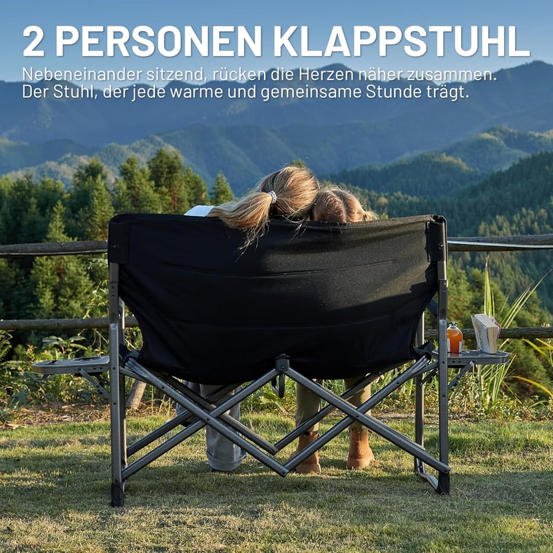 TIMBER RIDGE XXL 2 személyes összecsukható kempingszék 300 kg teherbírás oldalsó asztallal