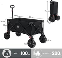 TIMBER RIDGE XXL Összecsukható Kézikocsi 200L Széles Gumik Fékkel Strand Kocsi 100kg - Große Räder mit Bremse, Black 6