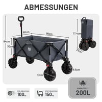 Cărucior Pliabil TIMBER RIDGE XXL 200L cu Roți Late și Frână, Geantă Laterală, Suport pentru Băuturi, Mâner Reglabil, Capacitate de 150 kg 5