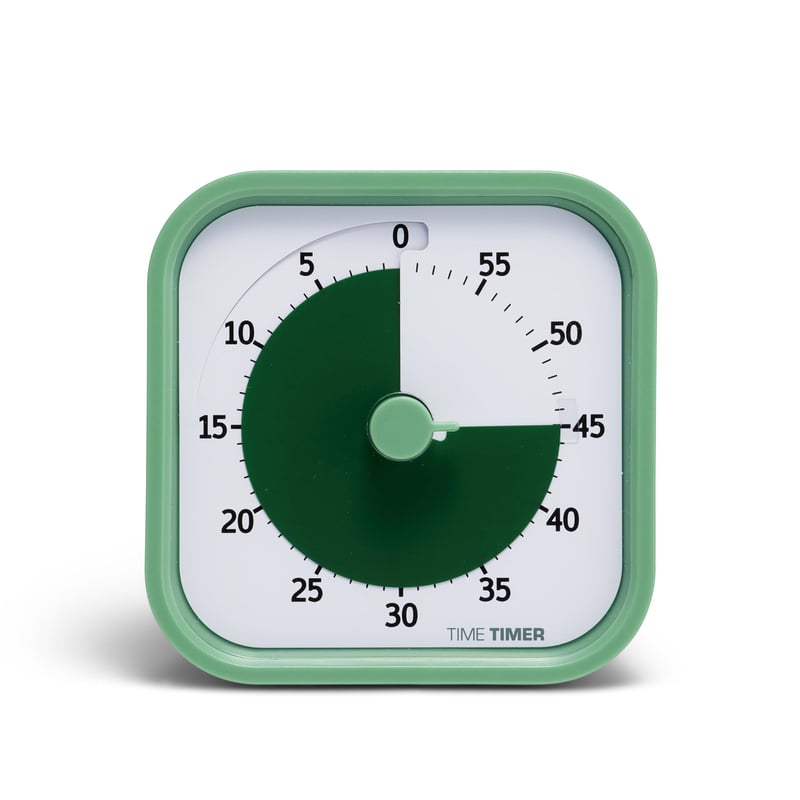 TIME TIMER Home MOD 60-minútový vizuálny časovač pre deti – Tichá prevádzka, papradinovo zelená, 8,8 x 8,8 x 5,2 cm – Školské učenie, kancelársky stôl
