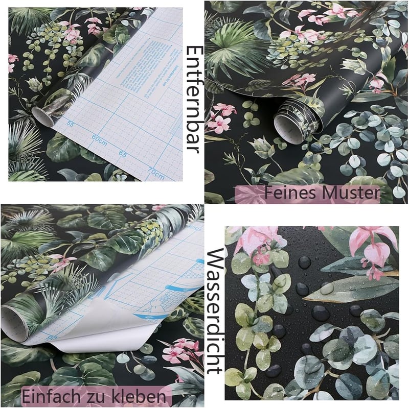 Timeet öntapadós tapéta 41cm x 3m zöld levelek botanikai mintás faldekoráció