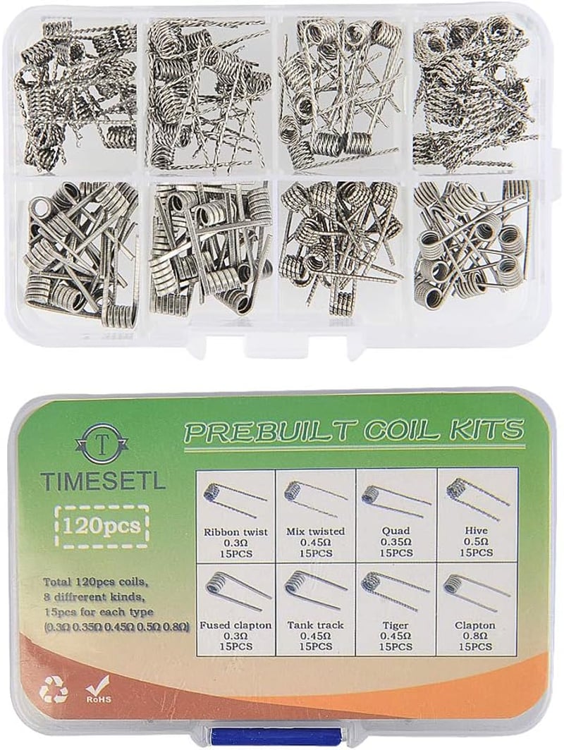 TIMESETL 120 db Előre Tekert Ellenálláshuzal Készlet - 8 Típusú Fűtőszál Párologtatókhoz (0.3-0.8Ω) RDA/RBA/RDTA Készülékekhez - Fused Clapt