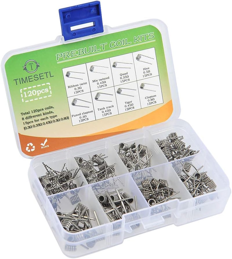 TIMESETL 120 db Előre Tekert Ellenálláshuzal Készlet - 8 Típusú Fűtőszál Párologtatókhoz (0.3-0.8Ω) RDA/RBA/RDTA Készülékekhez - Fused Clapt