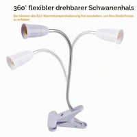 TIMESETL Klipsová LED lampa s päticou E27, 2 ks, 360° otočná stolová lampa s husím krkom, klipom a zástrčkou, bez žiarovky 2