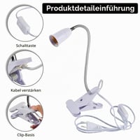 TIMESETL Klipsová LED lampa s päticou E27, 2 ks, 360° otočná stolová lampa s husím krkom, klipom a zástrčkou, bez žiarovky 3