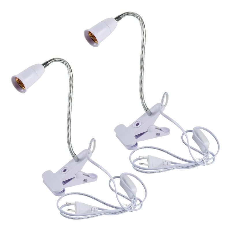 TIMESETL Klipsová LED lampa s päticou E27, 2 ks, 360° otočná stolová lampa s husím krkom, klipom a zástrčkou, bez žiarovky