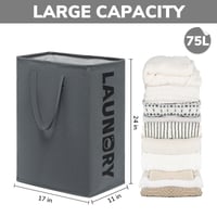 Coș de rufe pliabil TIMEYARD 75L - Set de 2 bucăți, coș de rufe de dimensiuni mari, gri 7