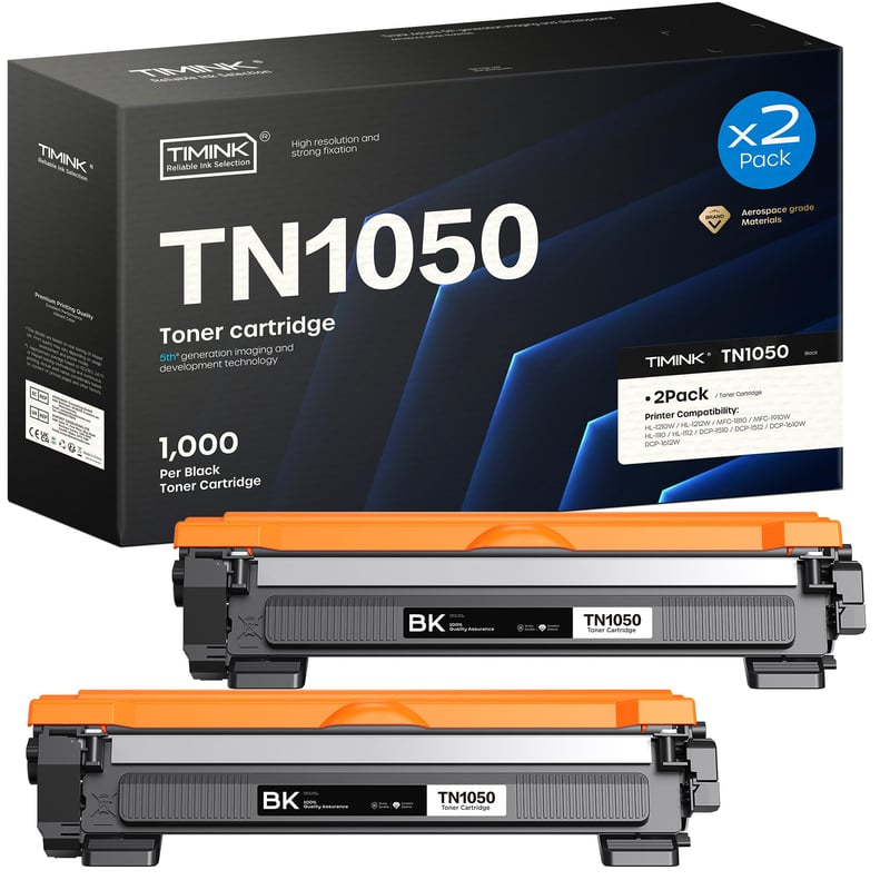 Timink TN1050 Čierny toner 2 ks - Kompatibilný s Brother HL-1210W DCP-1612W MFC-1910W DCP-1610W HL-1212W HL-1110 DCP-1510 DCP-1512 DCP-1610 MF