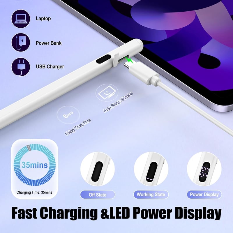 TiMOVO Érintőképernyős Stylus Toll - Gyorstöltős, iPad/iPhone/Android Kompatibilis, LED Töltésjelzővel, Mágneses Rögzítéssel, 8 Órás Üzemidő