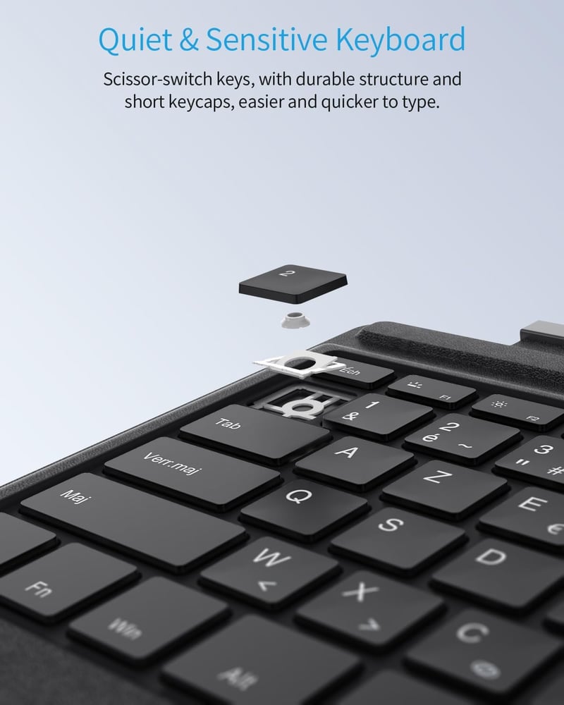 TiMOVO vezeték nélküli Bluetooth billentyűzet 7 színű LED háttérvilágítással, AZERTY kiosztással Microsoft Surface Pro 7/6/4/3 készülékekhez