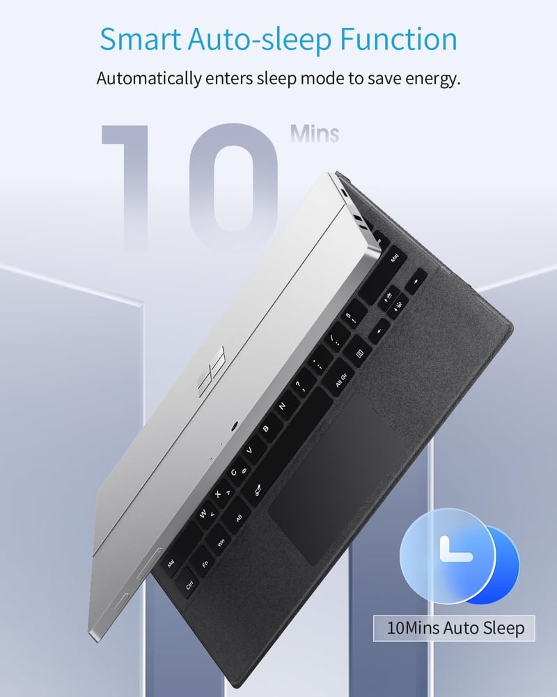 TiMOVO vezeték nélküli Bluetooth billentyűzet 7 színű LED háttérvilágítással, AZERTY kiosztással Microsoft Surface Pro 7/6/4/3 készülékekhez