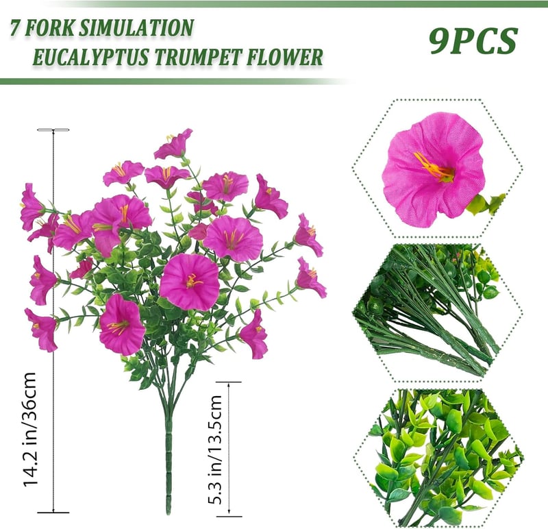 TINA Művirág 9 csomag UV-álló kültéri balkon dekoráció időjárásálló - 9 Bundles Fuchsia