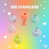 Sada zvýrazňovačov Tinc Macaron, 5 ks – Stohovateľná veža v žiarivých farbách – Školské a kancelárske potreby – Viacfarebné 3