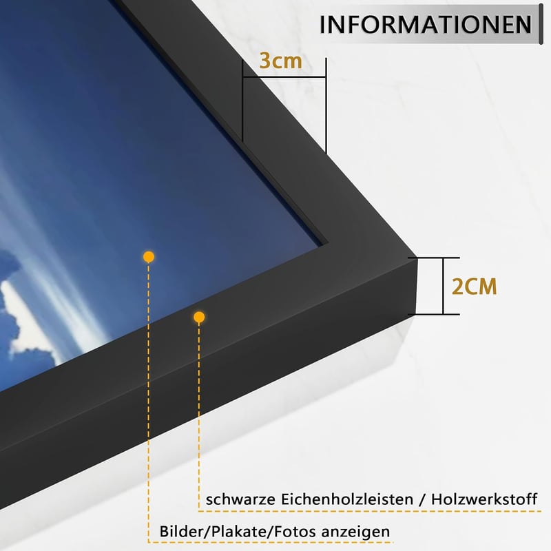 Tinkeps 3 db fekete fa képkeret csomag 50x70 cm 70x50 cm fényképhez poszterhez, álló és fekvő változat