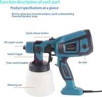 TINMAGI Kék-fekete 850 W elektromos festékszóró rendszer 1400 ml tartállyal 3 mintával és 3 fúvókával kerítés fal mennyezet bútorokhoz 4