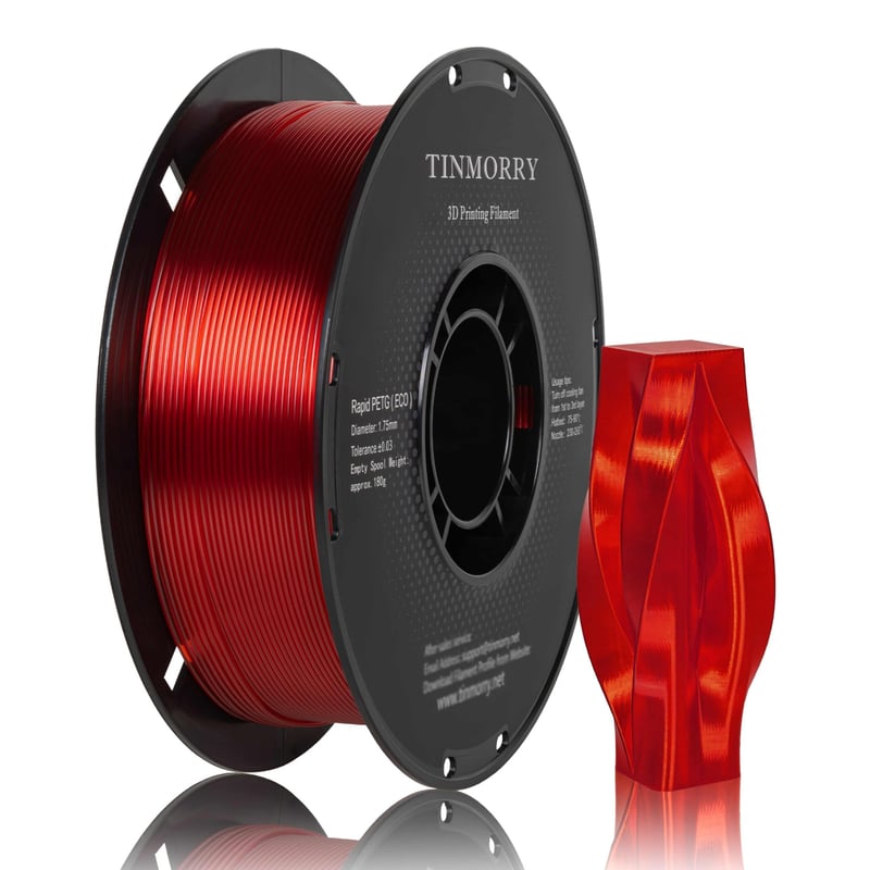 TINMORRY Rapid PETG-Eco filament pre 3D tlač, 1,75 mm, transparentná červená, 1 kg, vysokorýchlostná tlač 300 mm/s, kompatibilný s Bambu Lab, Creality K1C, FLASHFORGE, Anycubic