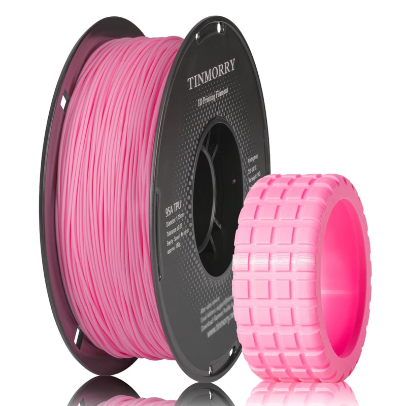 TINMORRY TPU filament 1,75 mm, pružný 3D tlačový filament TPU 95A s lesklým povrchom, pre FDM tlačiarne, 1 kg cievka, svetloružová