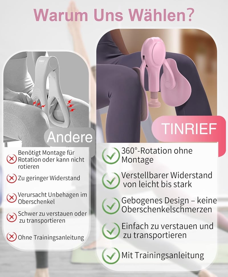 TINRIEF Combifitnessgerät Oberschenkeltrainer Beckenboden Trainingsgerät 6.8-31.8kg Widerstandsband