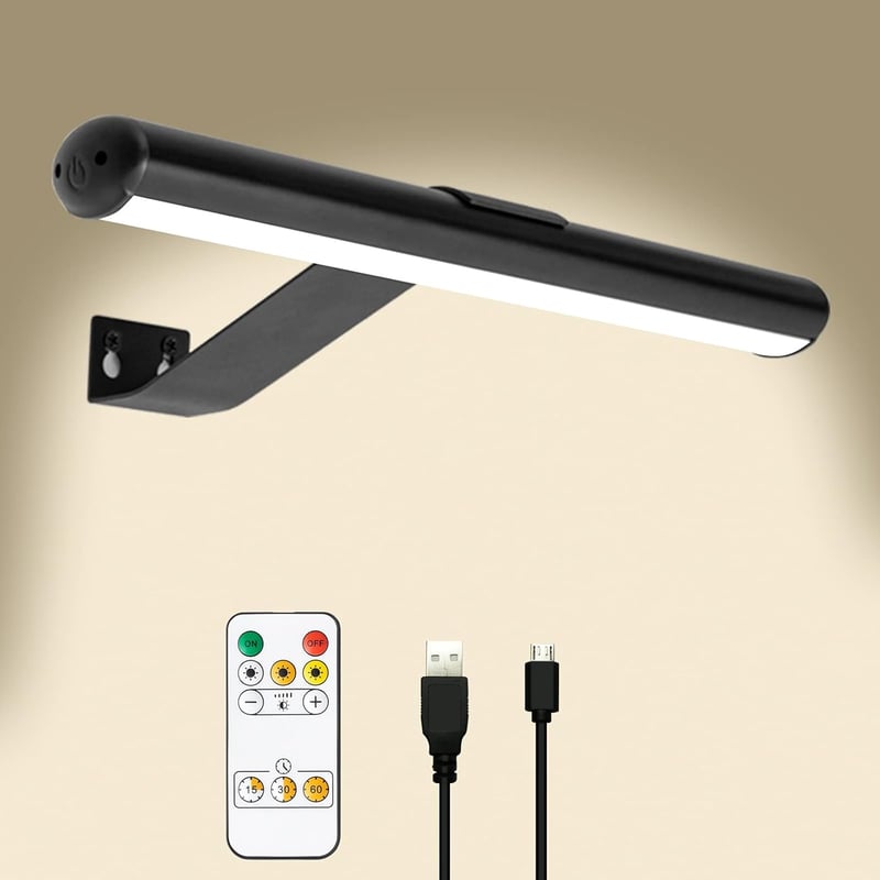 TINTINDOC LED Képvilágító Lámpa - Tölthető Akkumulátoros Fali Képmegvilágító Távirányítóval, 300 Lumen, 3 Színhőmérséklet, Festményekhez, Mű